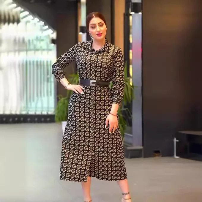 Large Size Muslim Dress Women Printed Shirt-collar Dress for Women Long Sleeve Morocco Party Dresses Evening Islam Dubai Abaya