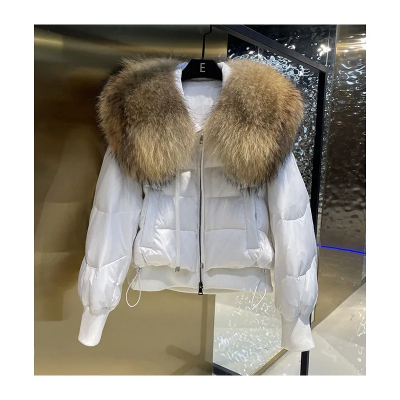 Luxury Women's Winter New Versatile Large Fur Collar Raccoon Fur White Duck Down Down Jacket Coat Comfortable Warm Fashionable