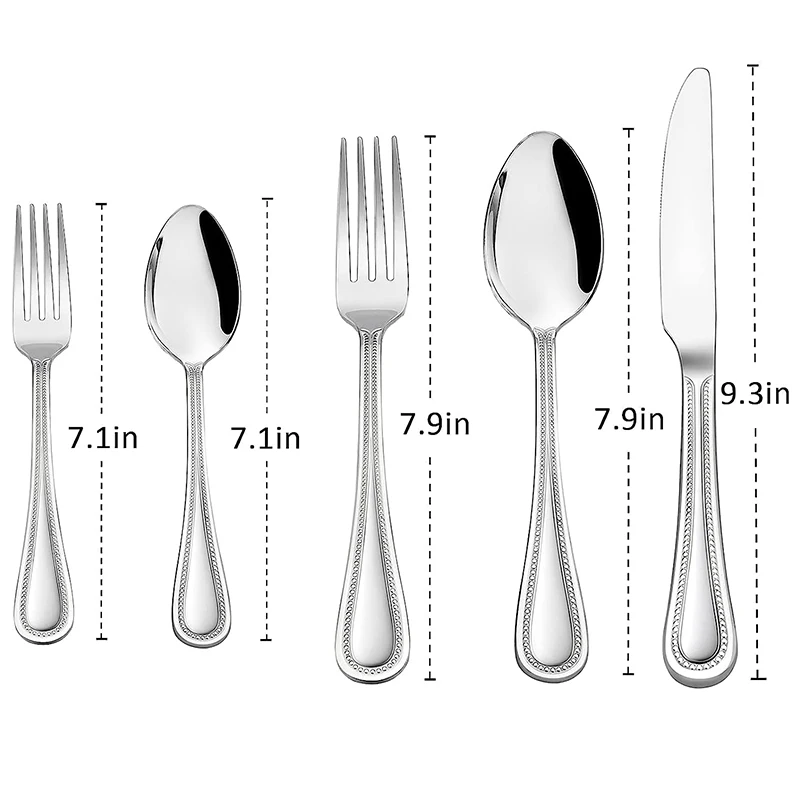 5/10/20Pcs Stainless Steel Flatware Silverware Set, Pearled Edge Tableware Cutlery Knife/Fork/Spoon, Beading Eating Utensils