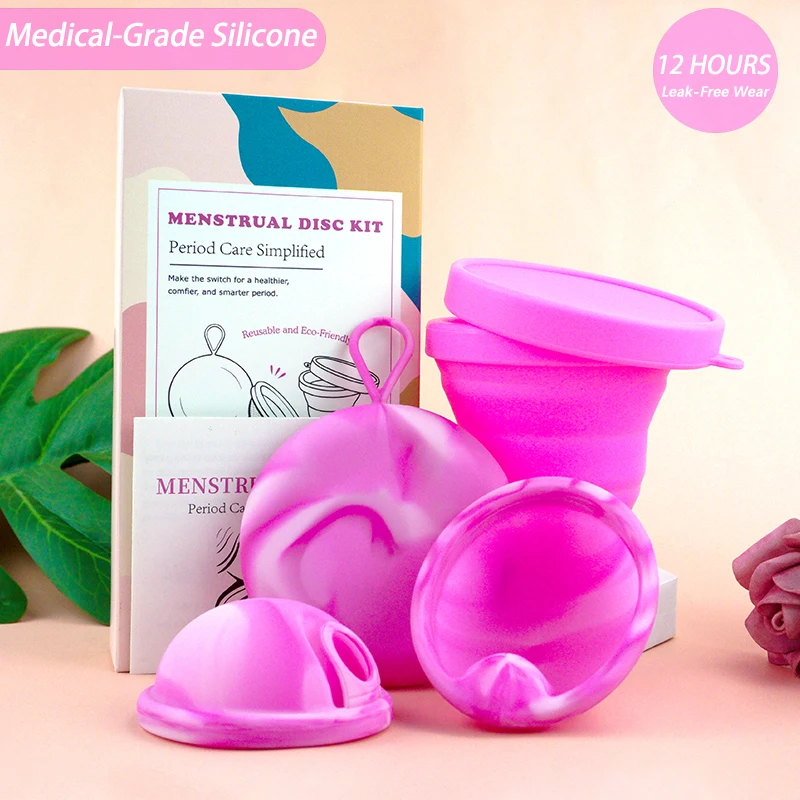 Menstrual Disc Reusable Soft Silicone Period Disc Kit with Sterilizer Cup & Case, Feminine Hygiene Menstrual Cup Alternative S/L