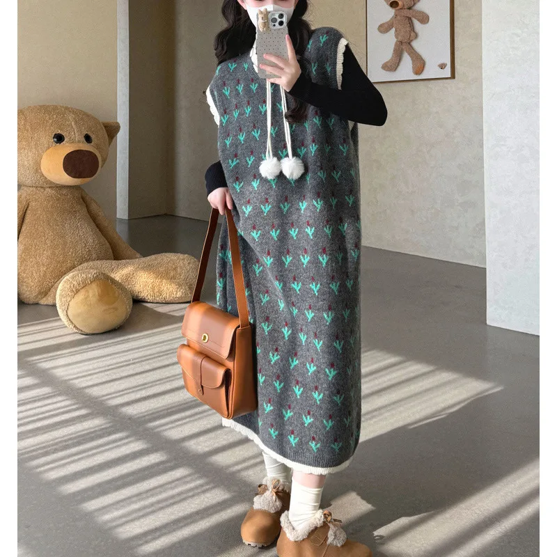 

Women Two Piece Sets Dress Set Floral Lace Full Sleeve Dresses Long Vests Casual Loose Y2k Streetwear Elegant Work Autumn 2025