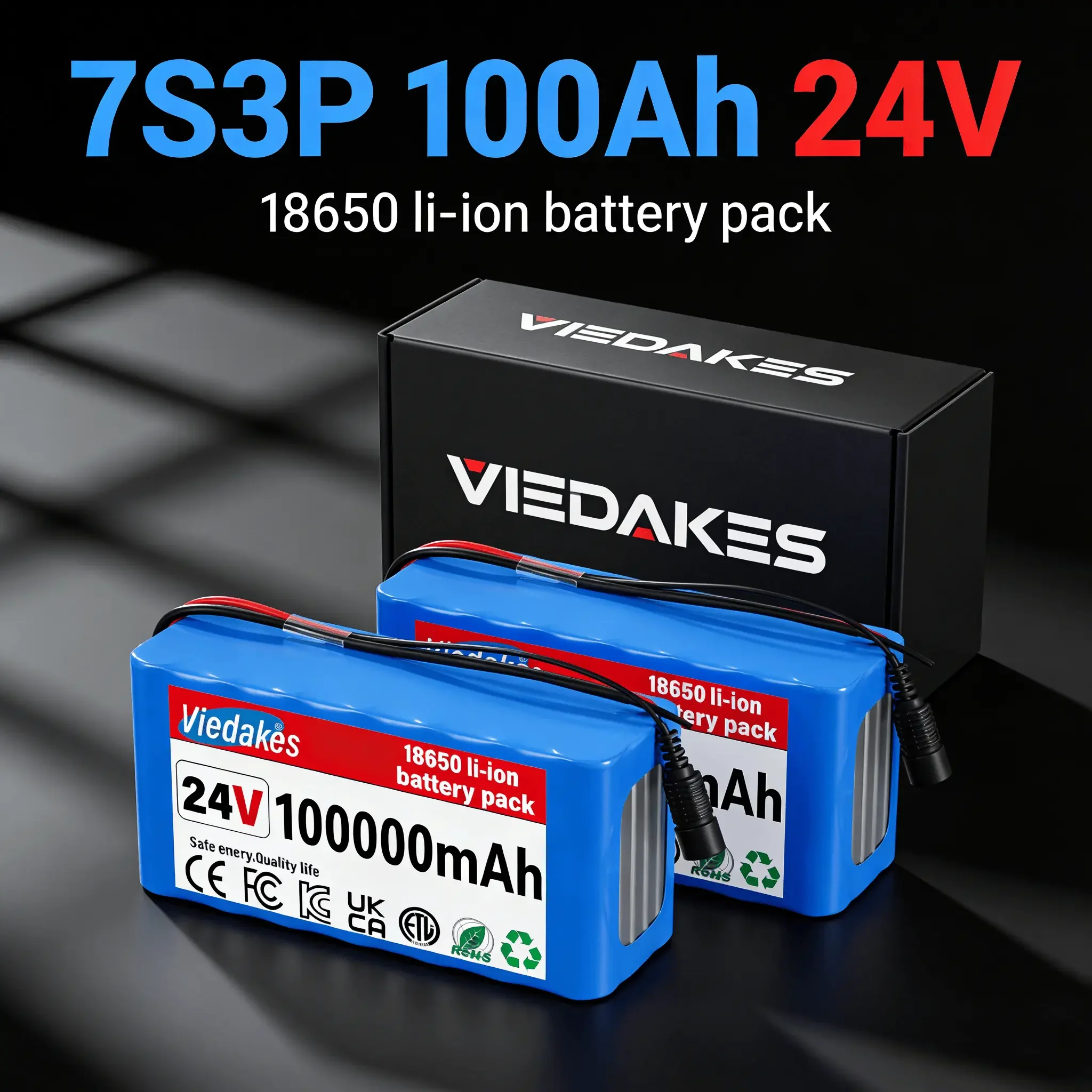 

VIEDAKES 24V Lithium battery 7S3P 100Ah with BMS protection, fast delivery for Solar/Wind Power, Scooters, Power Wheels,