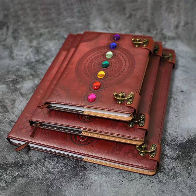 Seven Chakra Medieval Setting Stones Student Writing Journal Book of Shadows Retro Notebook Office Diary Poetry Sketch Book