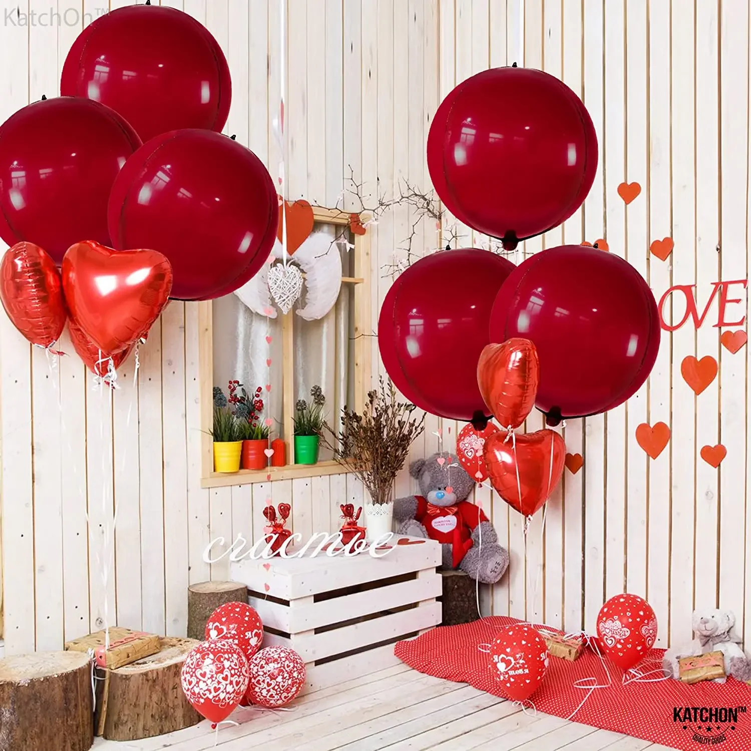 Big Metallic Red Balloons Foil - Pack of 6, 22 Inch 4D Round Red Metallic Balloons | Red Chrome Balloons