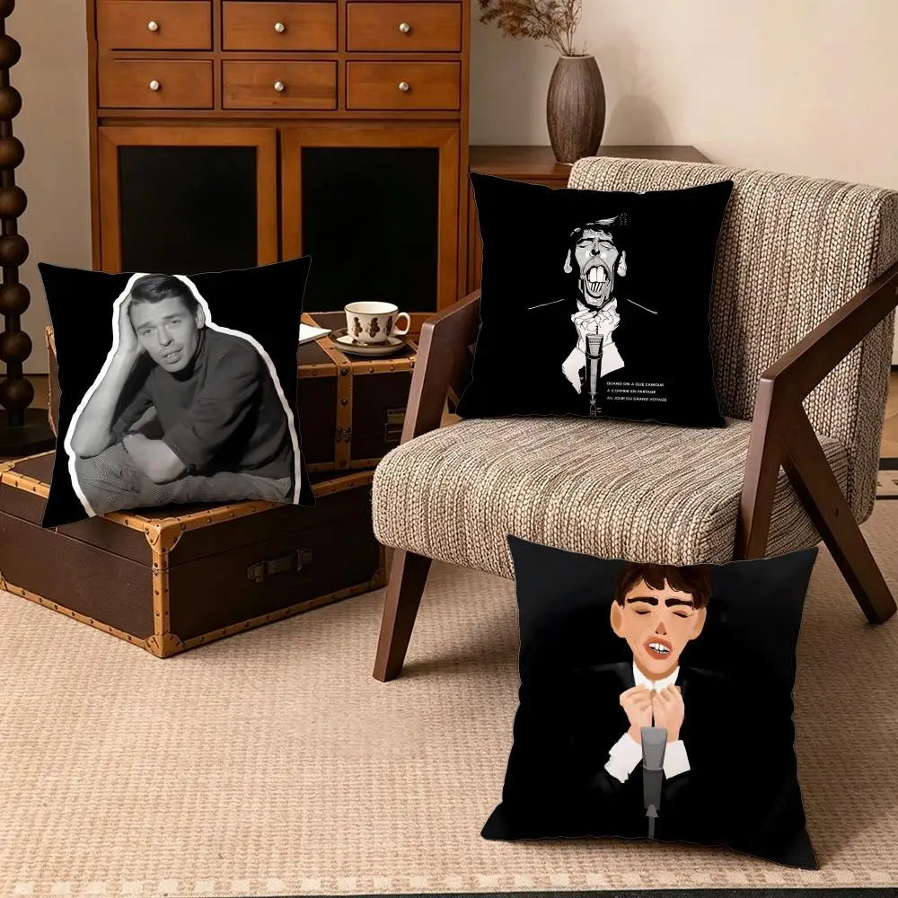 Celebrity-Jacques BrelS Cushion Cover Soft Velvet Cushion Cover Set 4Pcs 50x50 45x45 Zipper Pillowcase for Home Decor