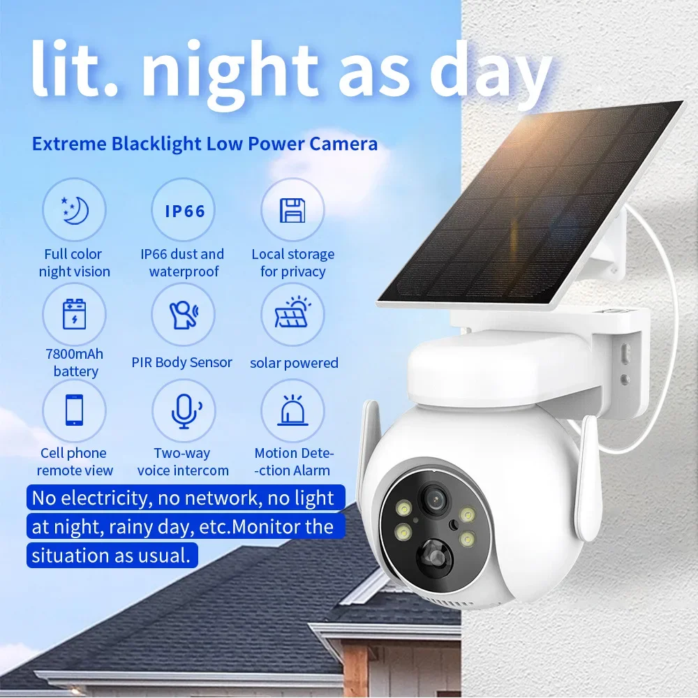 

Outdoor Solar Surveillance Camera 360 Degree Panoramic HD Color Night Vision Monitoring Home WiFi Low Power with Battery Camera