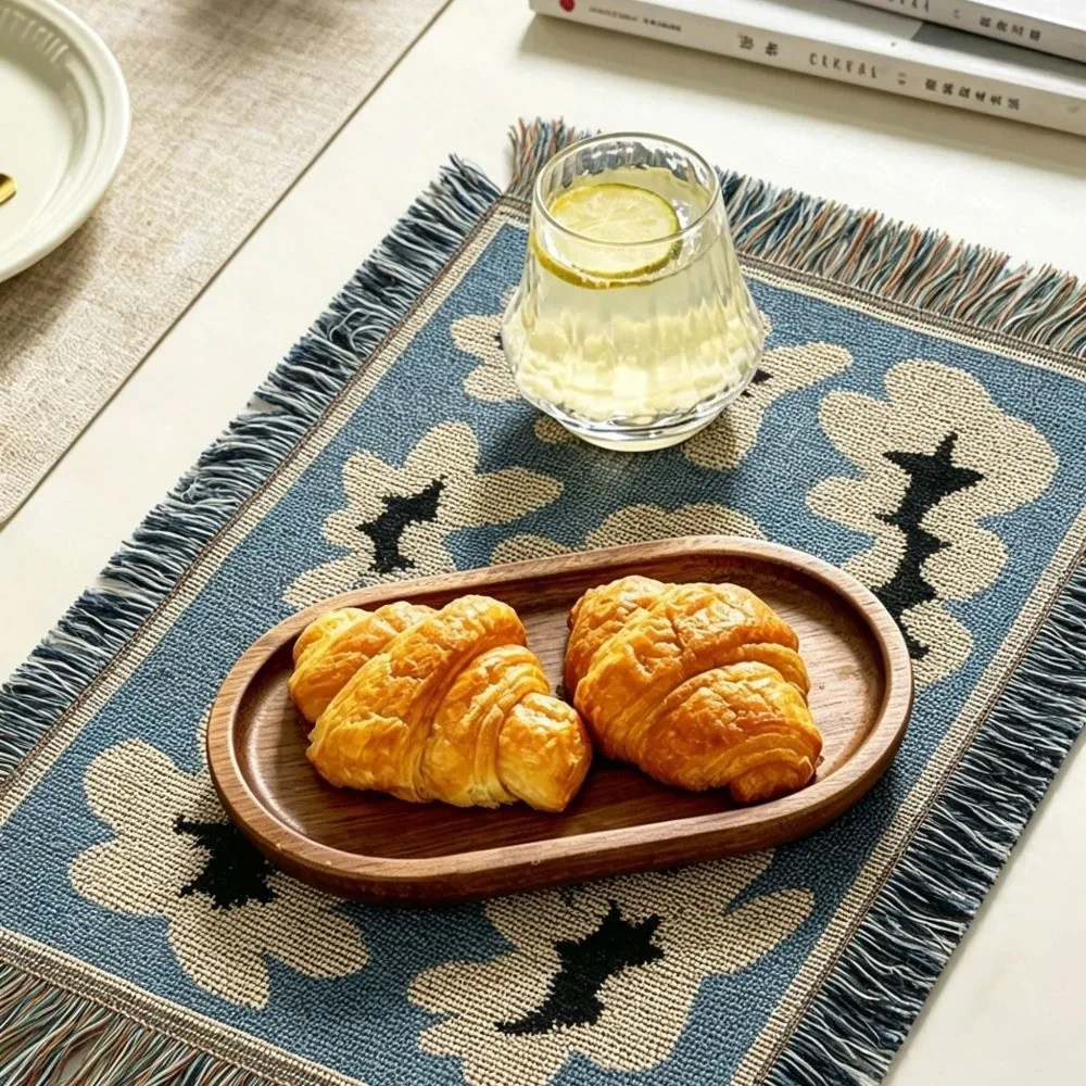 Multi-Purpose Thickened Tassel Placemat Wear-Resistant Flower Pattern Tiger Print Table Mats Non-Slip Decorative Bowl Mat Party