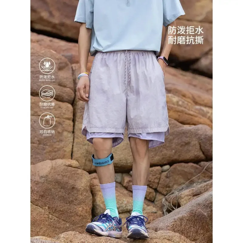 2026 Summer Casual American Style Men's Shorts, Thin Two-Layer Fake Five-Point Shorts, Quick-Dry, Two-Layer Sports Pants
