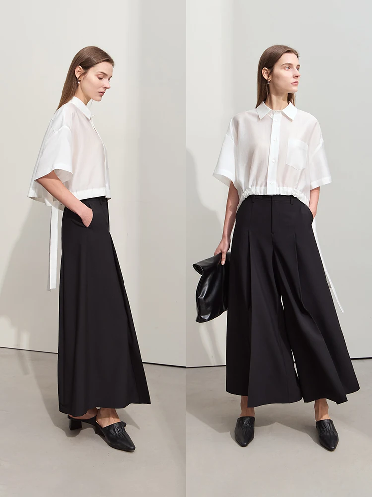 Amii Minimalism 2024 Summer New Women Casual Pants Commuter Handsome Loose Pleated Pants Female Black Wide-leg Trousers 12442041