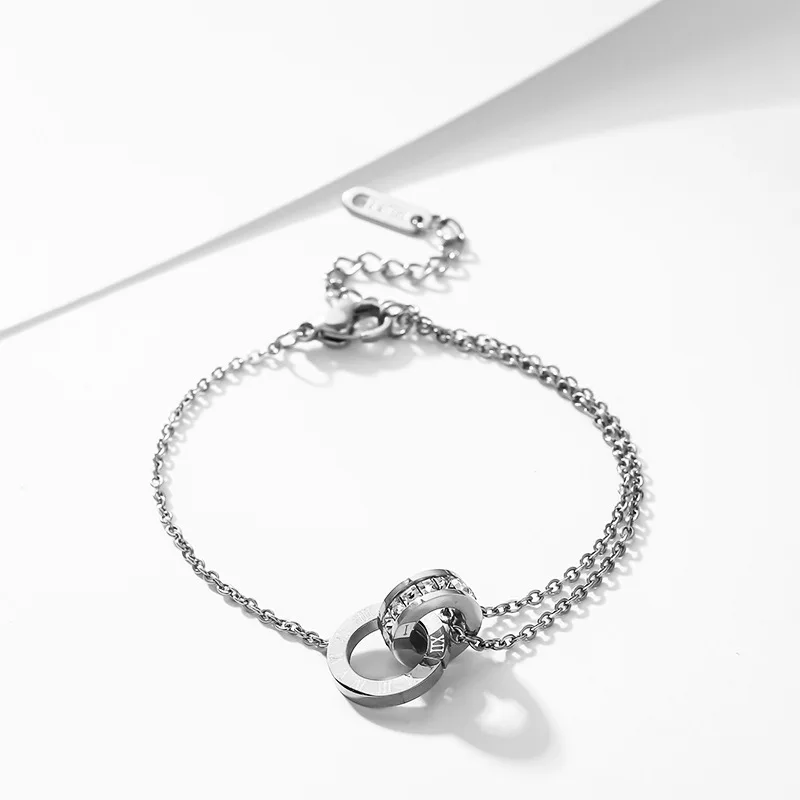 Women Titanium Steel Bracelet with Gold & Silver Crystals Classic Roman Numerals Fashion Accessory for Office Wedding Party Gift