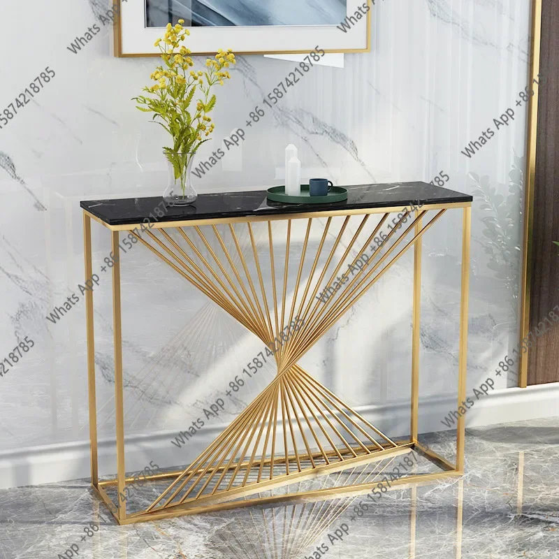 

JNordic Gold Marble Entrance Table Against The Wall Strip Light Luxury Simple Entrance Platform Corridor Aisle Iron Decoration G