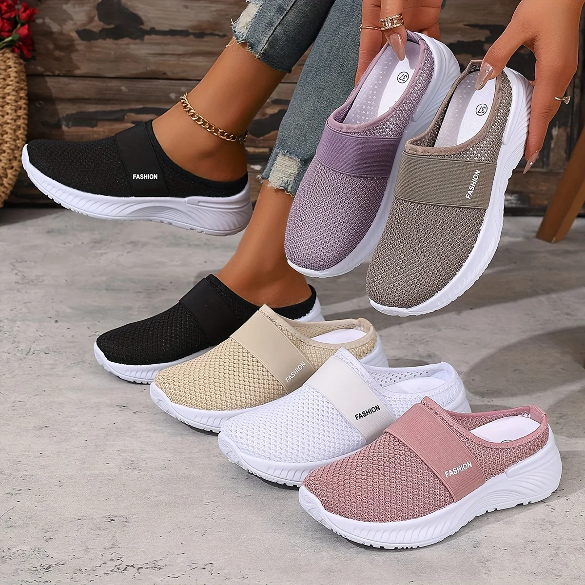 

ZOSIVC Women's Slip-On Sneakers Breathable Mesh Casual Shoes Comfortable Walking Travel Beach Summer White