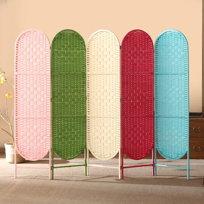 Korean Solid Wood Frame Foldable Mobile Paper Rope Woven Screen Partition for Home Hotel Office Manufacturer Wholesale