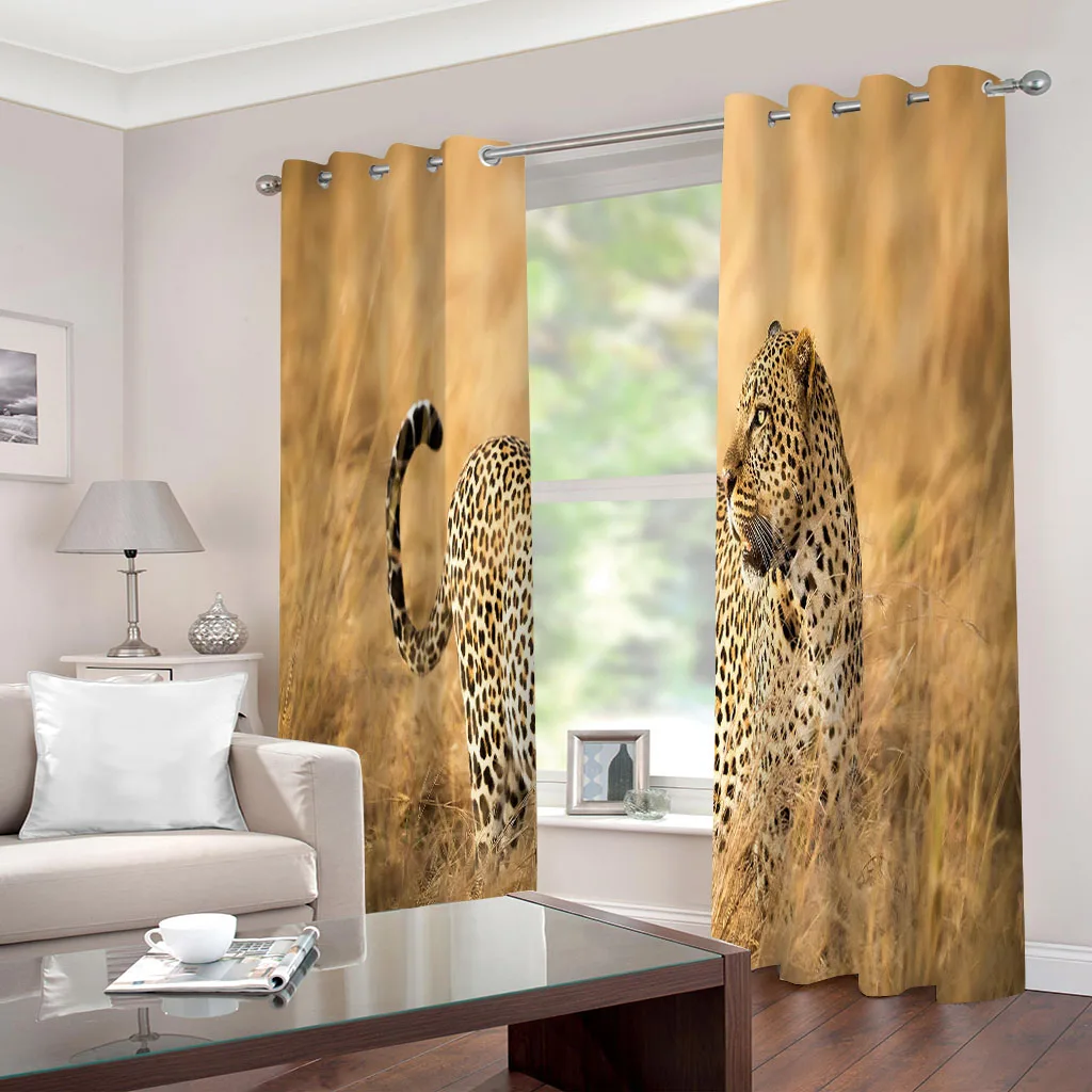 Customized Blackout Curtains Of 2 Panels Steppe Animal Cheetah Luxury Window Drape Curtain For Living Room Bedroom Decor