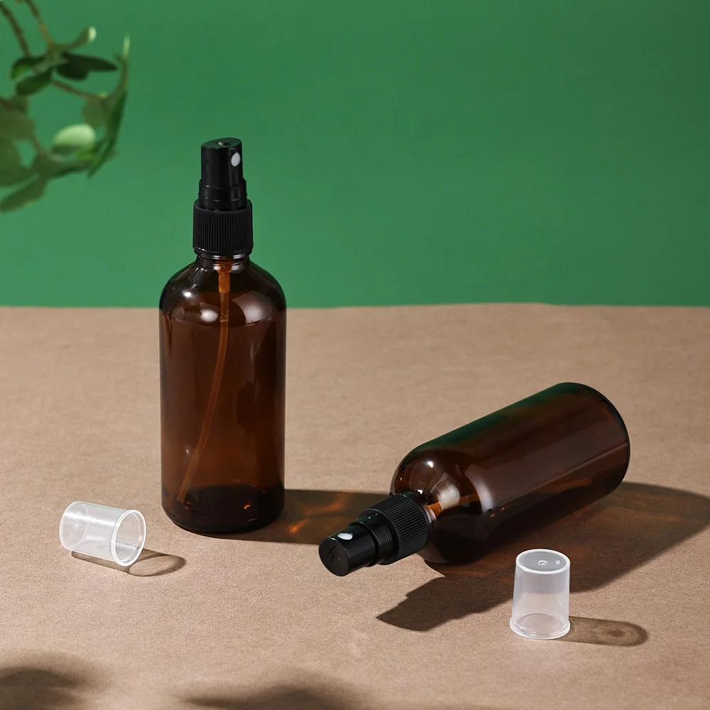 2 個 100 ミリリットル琥珀ガラス空の詰め替えスプレーボトル保護漏れ防止化粧品容器香水トナーエッセンシャルオイル