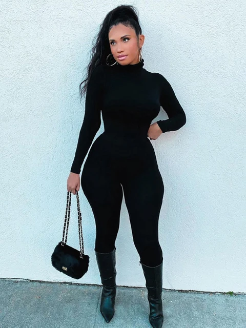 Hugcitar Jesienny Kombinezon z Długim Rękawem, Golfem, Obcisły, Seksowny, Modny, Damski, Streetwear, Sportowy, Casualowy, Romper, Ogrodniczki