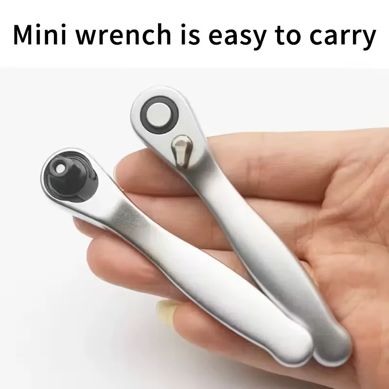 Мини-ключ с трещоткой на 72 зубца для плотных помещений с торцевой отверткой, двусторонние маленькие головки 1/4 дюйма