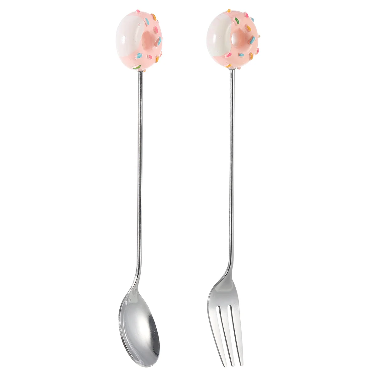 

1 Stainless Steel Resin Fork Spoon Tableware Set Portable Cute Doughnut Design For Outdoor Travel Home Kitchen Dining Utensils