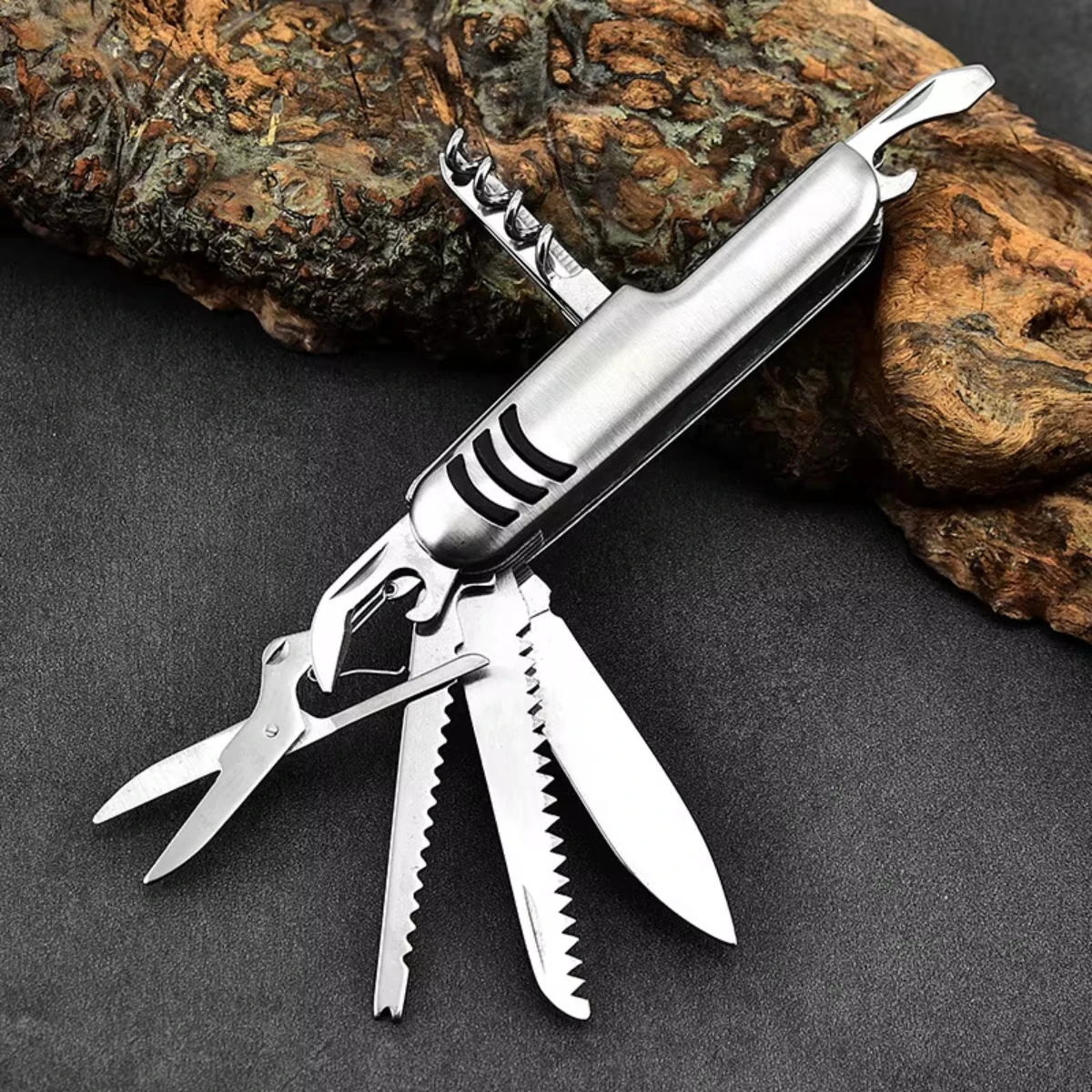 Outdoor Emergency Tools Stainless Steel Bottle Opener Cork Drill Portable 11 in 1 Fold Pocket knife Carry Around Multifunction