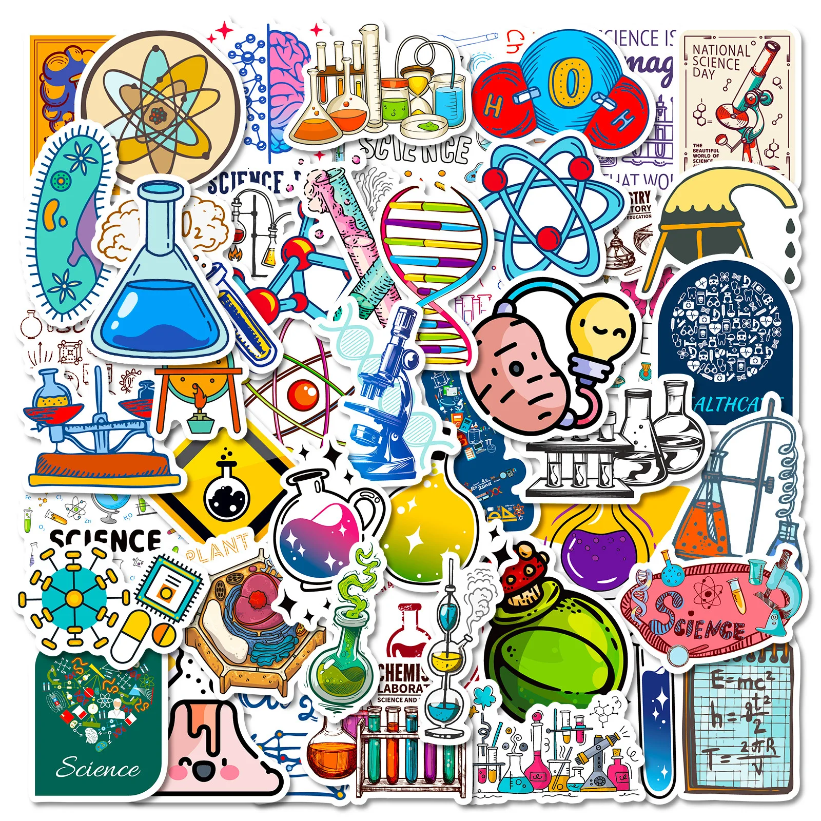 50Pcs Cartoon Scientists Stickers Science Laboratory Waterproof Graffiti Decals for Luggage Suitcase Laptop Water Bottle DIY Dec