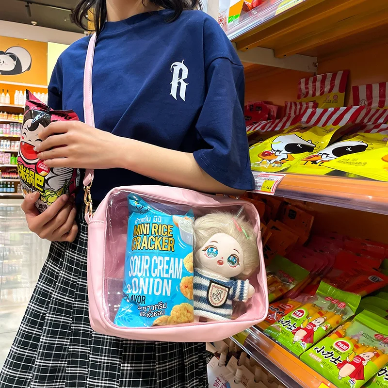 New 2024 Kawaii Japanese PU Leather Crossbody Bags Women Put 20cm Height Plush Toy Itabag Transparent Bag Girls Ita Bag Bolso