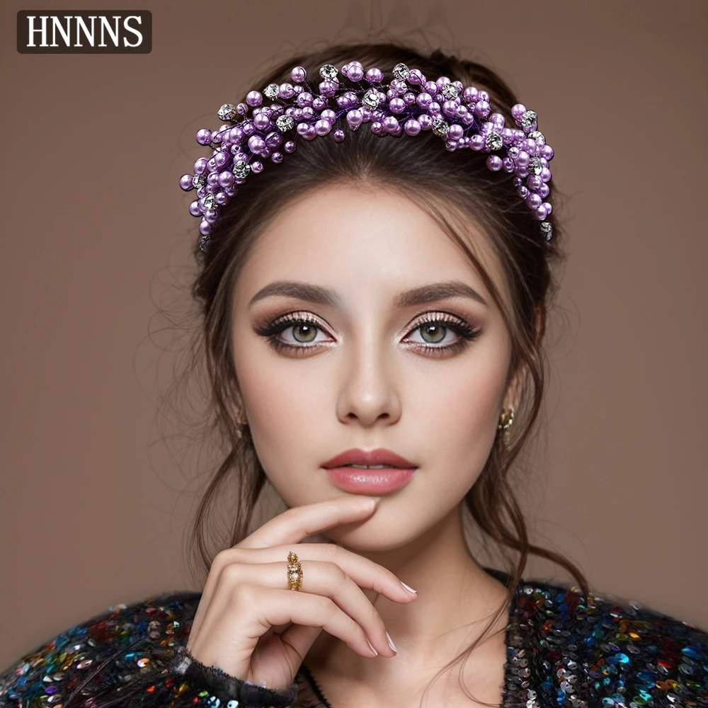 

HNNNS Luxury Women Headband Elegant Pearls Beaded Headdress Shiny Rhinestone Headwear Bride Wedding Jewelry Hair Accessories A80