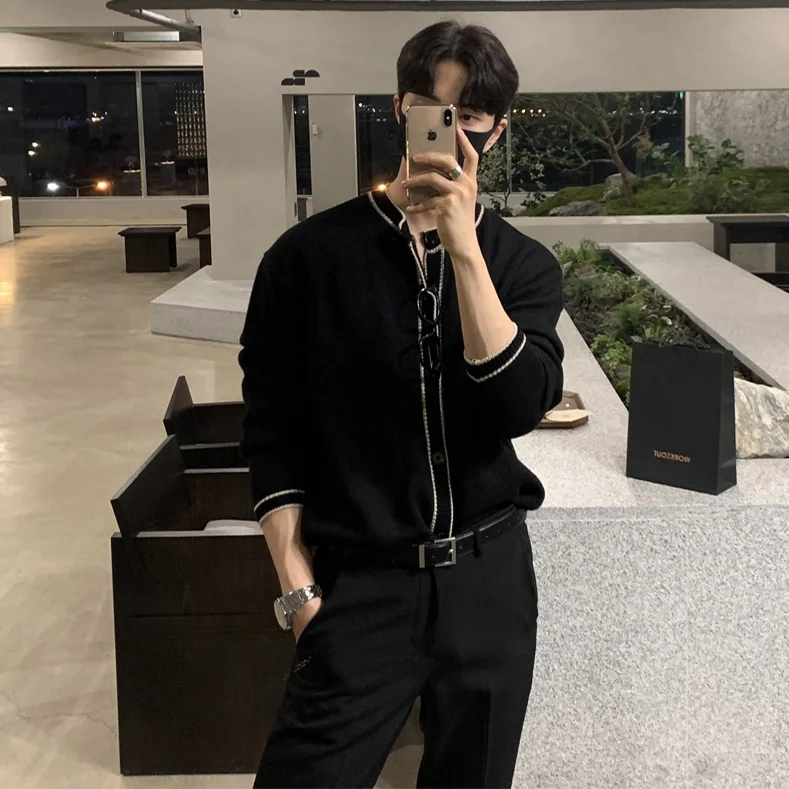 

Мужской вязаный кардиган с V-образным вырезом, длинными рукавами, приталенный, осенний, модный, повседневный, премиум-класса, шерстяной свитер