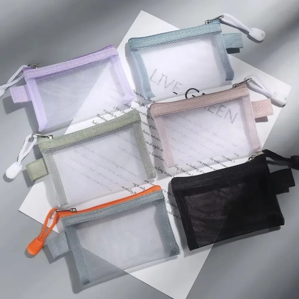 New Clear Mesh Zipper Bag Mesh Bag Coin Card Bag Cosmetic Bag Nylon Data Cable Storage Bag Change Storage Bag