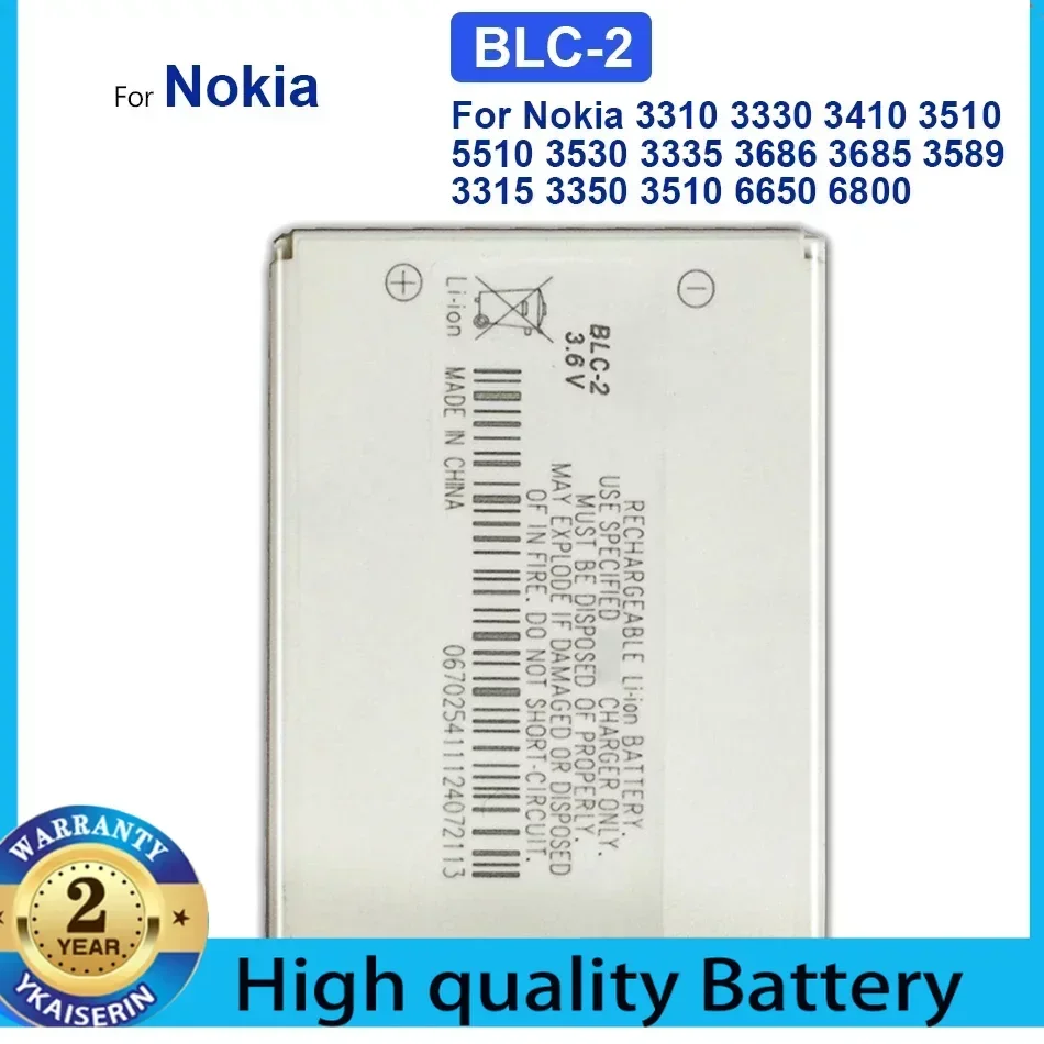 Mobile Phone Battery for Nokia 3310 3330 3410 3510 5510 3530 3335 3686 3685 3589 3315 3350 3510 6650 6800 Batteries BLC-2 800mAh