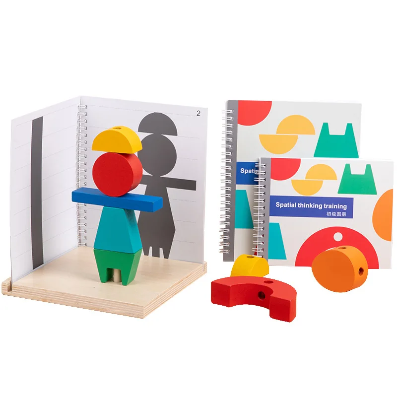 Bambini in legno creativo 3D proiezione tridimensionale blocchi spaziali ombra specchio abbinamento Puzzle bambini giocattoli per la prima educazione