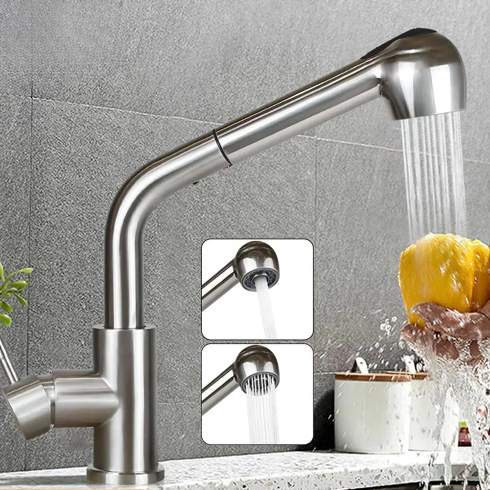 304 Stainless Steel Pull-out Kitchen Faucet for Hot and Cold Household Use, Retractable Vegetable Sink, Sink Faucet