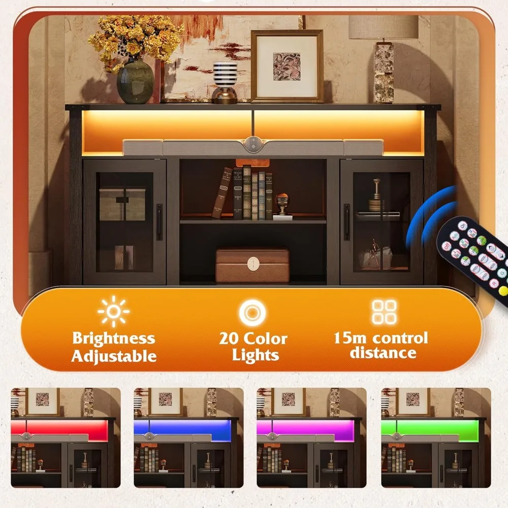 65 حامل تلفزيون مع مصابيح LED ومخزن، ومركز ترفيه طويل، وطاولة وحدة تحكم الوسائط