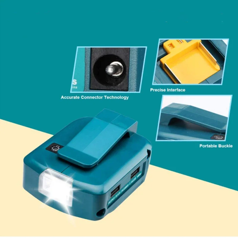 Adapter LED światło robocze dla Makita 14.4V/18V akumulator litowo-jonowy BL1830 BL1430 podwójny rodzaj USB-C Converter lampa LED latarka reflektor