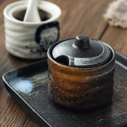 Japanese Ceramic Seasoning Pot Spice Jar Retro Seasoning Box With Lid Salt Shaker Sugar Bowl Pepper Jar Cooking Kitchen Tools