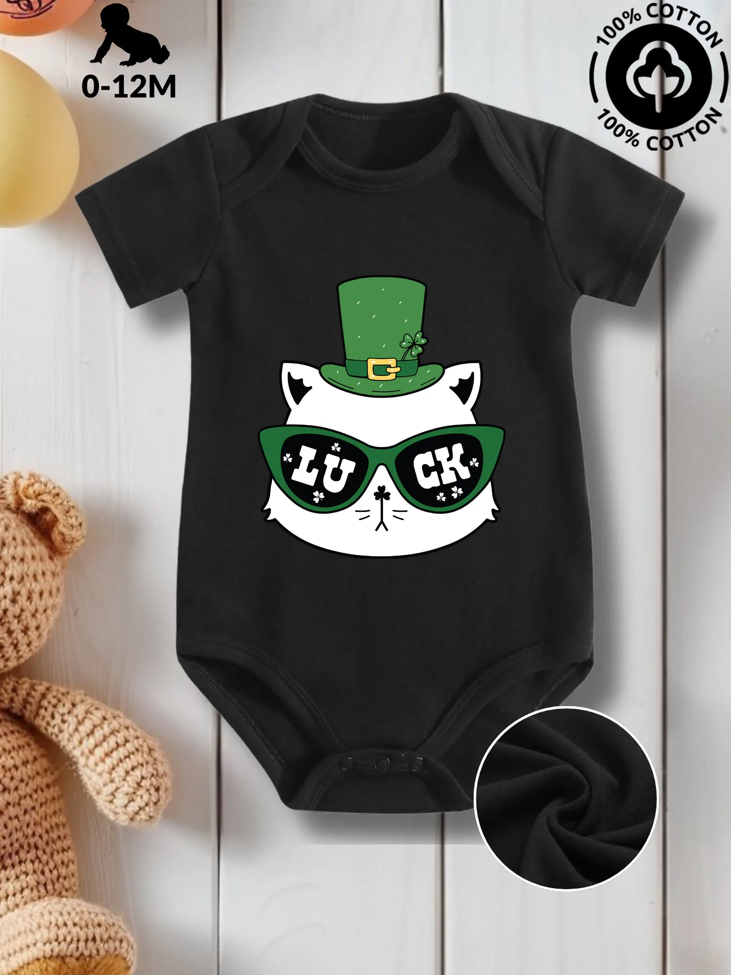 

Cat With Luck Unisex Baby Crawling Suit, Pure Cotton Skin Care Onesie, All-Season Wear Black Bodysuit 190GSM