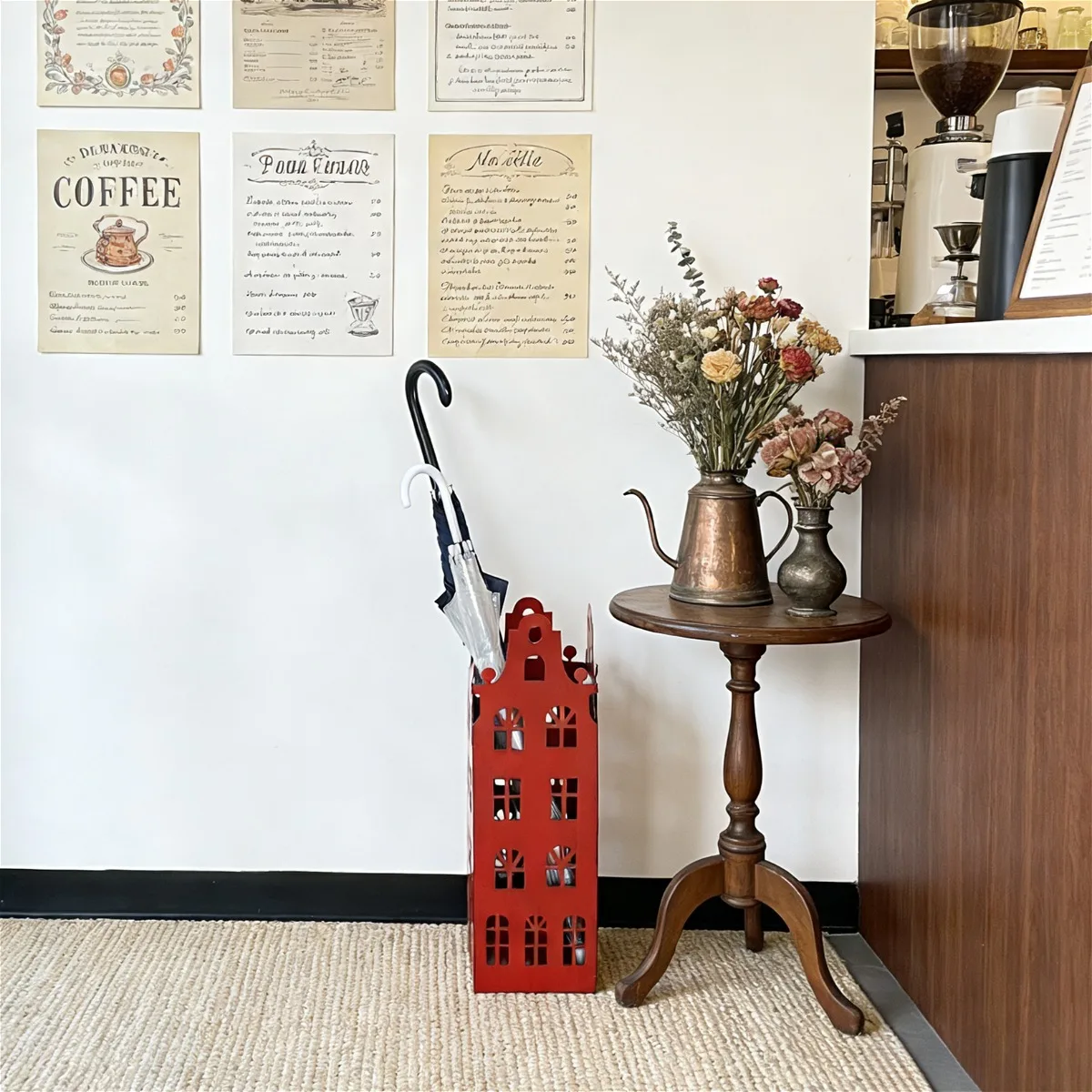 HYS French Retro Square Umbrella Stand - Red Castle Hollow Drain Rack Shelf Ornament Hotel Homestay Decoration