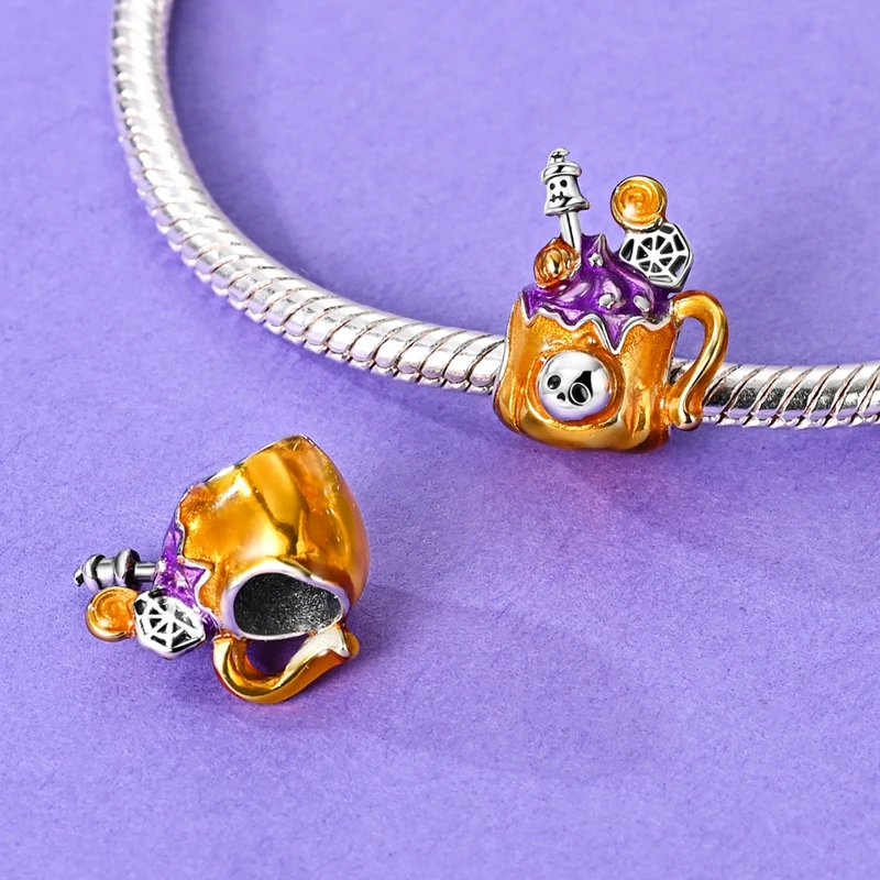 925 Sterling Silber Halloween Charms Perlen Skelett Kürbis Kutsche Hexe Herz Anhänger Passend für Armband Frauen DIY Schmuck Geschenke – Detail 40