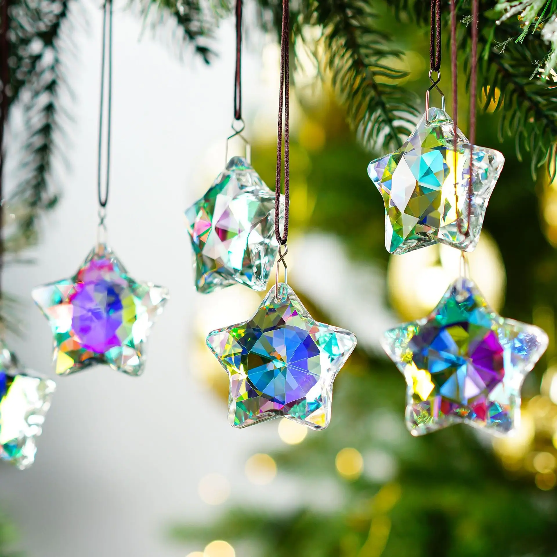 Star Crystal Ornament Atmosphere Christmas Tree Decoration Garden Hanging Room Balcony Window Sunlight Catcher Rainbow Maker