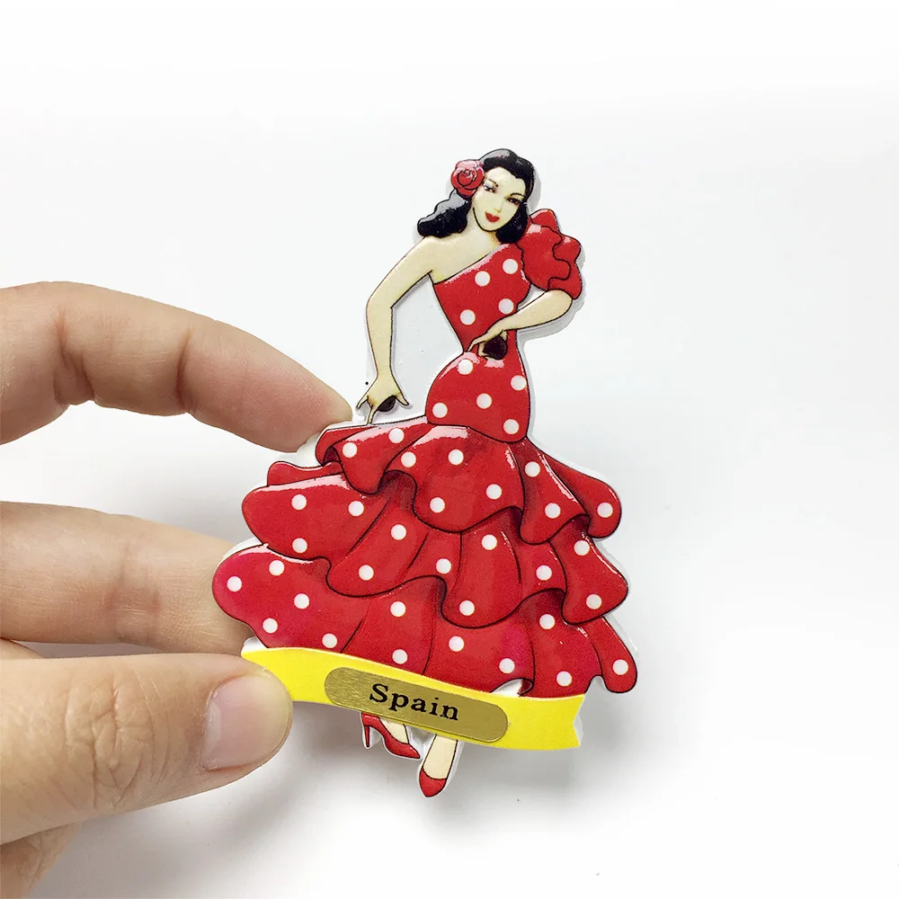 

Spanish 3D refrigerator sticker, powerful magnet, dancer in red dress, office, home kitchen decoration gift