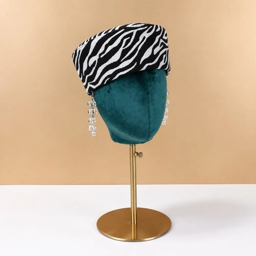 Durable Lightweight Zebra Print Beret Hat Warm Soft Air Hostess Hat Structured Round Top Women Pillbox Hat Daily Commuting