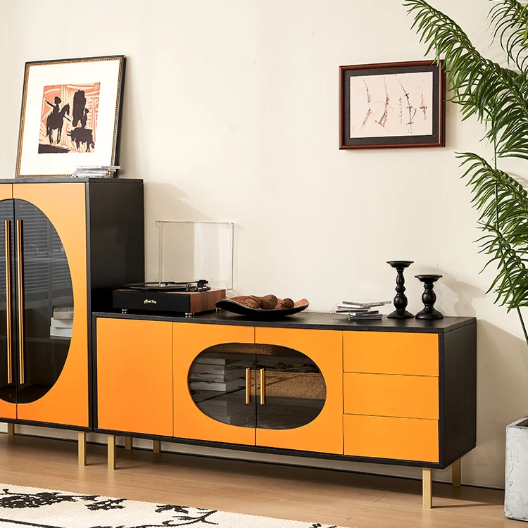 Modern Nordic Modular Kitchen Cabinet and Antique Sideboard with Large Capacity Panel for Dining Living Room