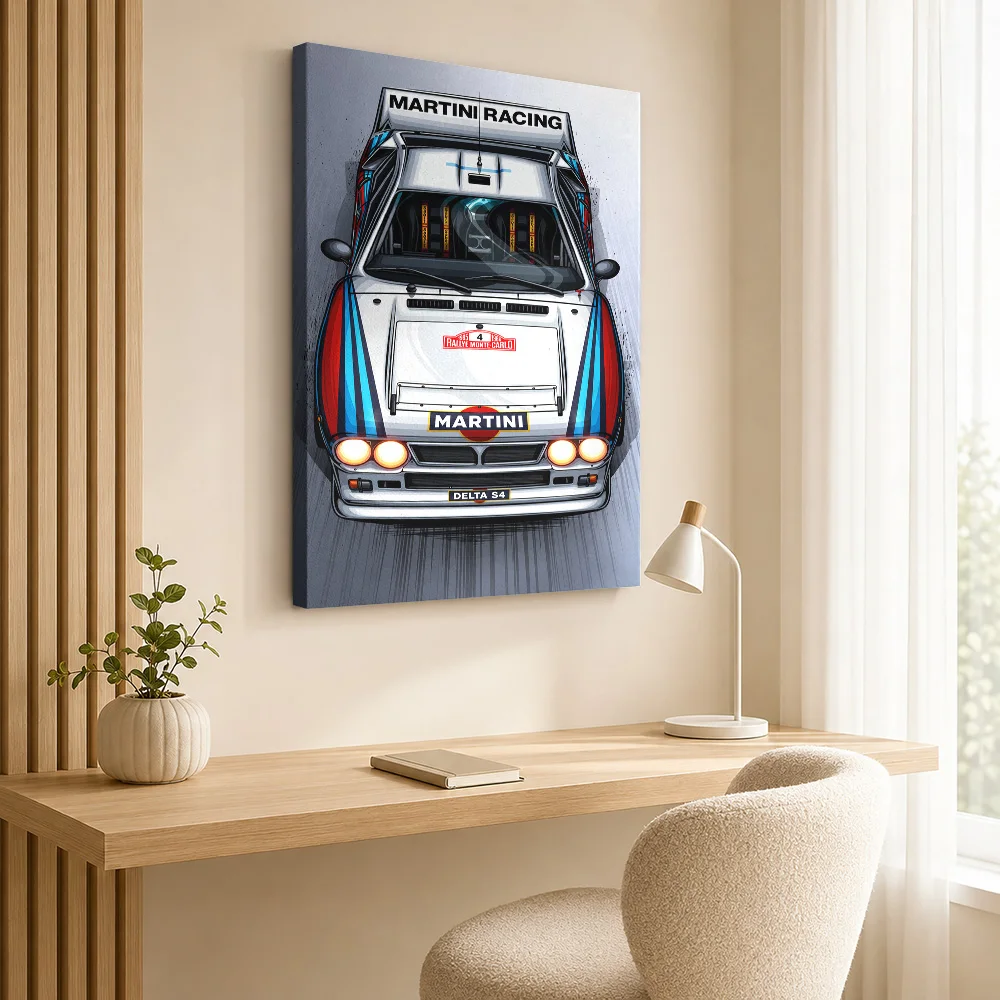 Italian Delta S4 White Rally Car Framed Canvas Posters Dynamic Style Wall Art With Customized Photo For Studio Ideal Driver Gift