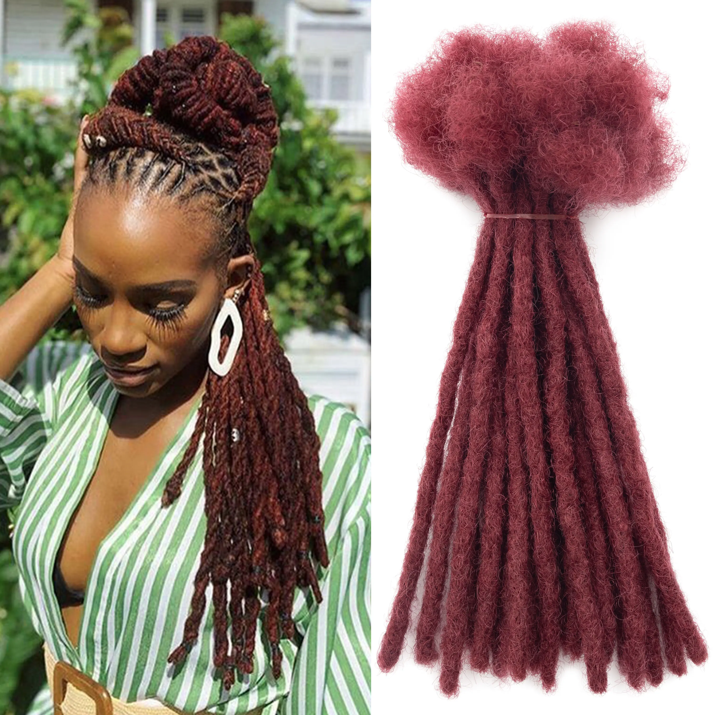 20strands/pack 0.6cm Thick Permanent Locs Hair Extensions Bundles Bug Color Full Handmade Real Human Hair Dreadlock Extensions