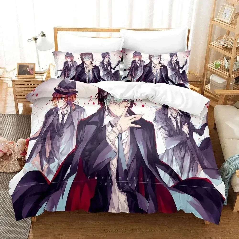 

New Anime Bungo Stray Dogs Bedding Set Double Twin King Duvet Cover Comforter Pillowcase Boys Girls Adults Bedroom Home Textiles