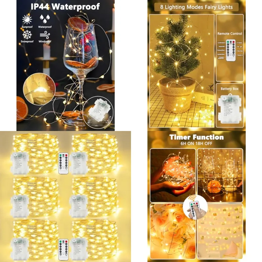 

Fairy Lights Battery Operated with Remote, 120LED 40Feet Twinkle Lights Waterproof Outdoor Indoor Decor, 8 Modes Battery String