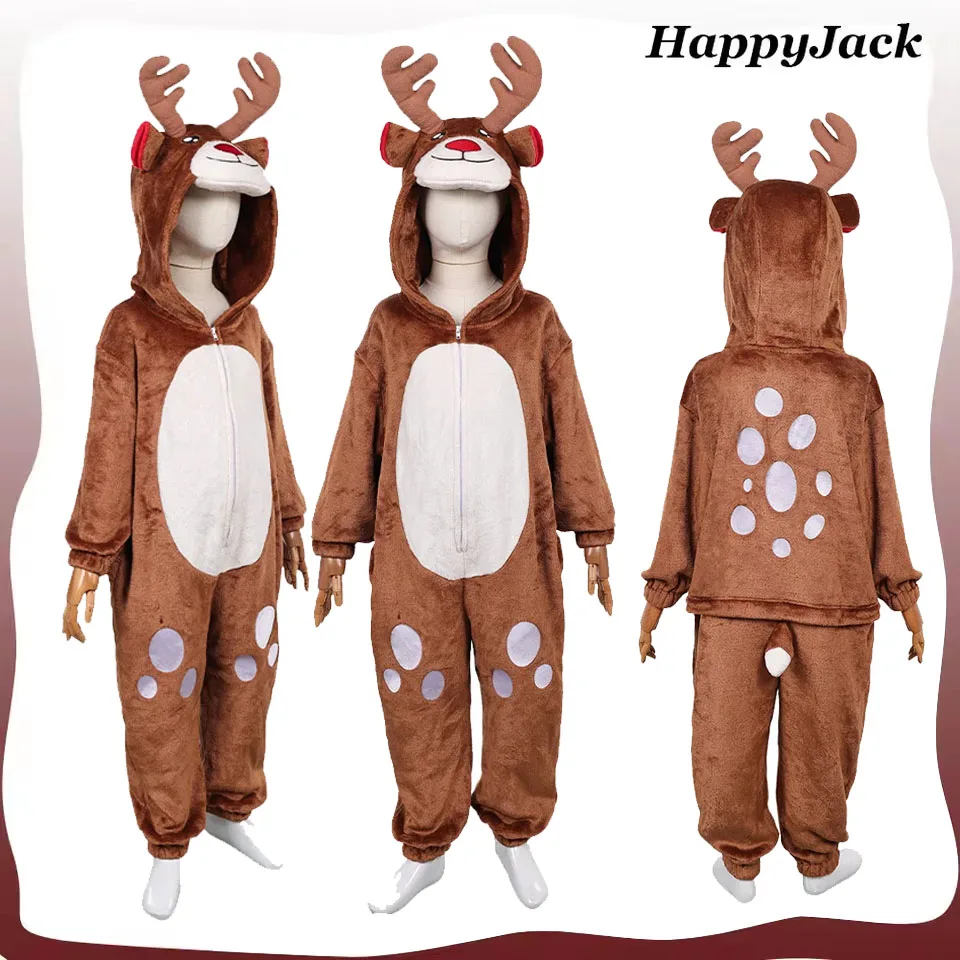 

Детский пижамный костюм с оленями для косплея, костюм животного, коричневый олень, маскировка, ночная рубашка для мальчиков и девочек, Хэллоуин, Рождество, карнавал, вечерние комбинезон