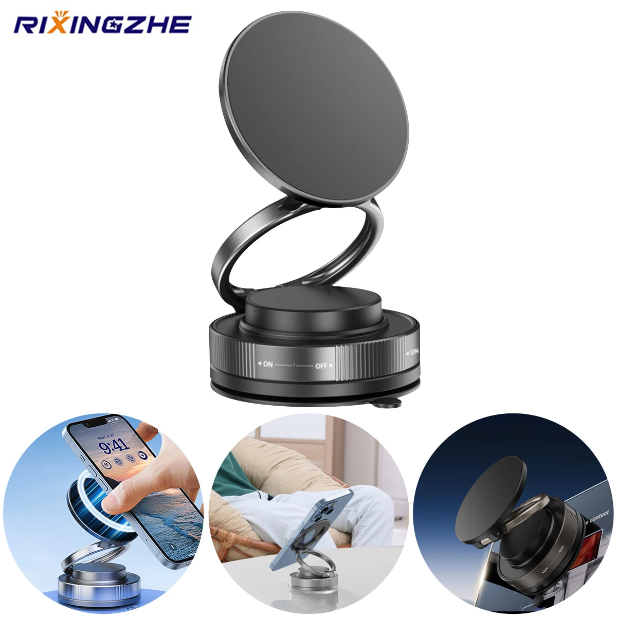 

Car Phone Holder upgrade 360° Rotatable vacuum magnetic bracket Car Mount For iPhone Huawei Xiaomi Kitchen Phone Holder Black