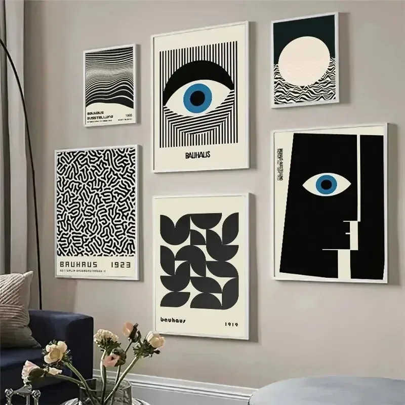 Canvas Painting Bauhaus Line Abstract Eye Leopard Black Wall Art, Poster, Ideal for Living Room Decoration, Unique Home Decor