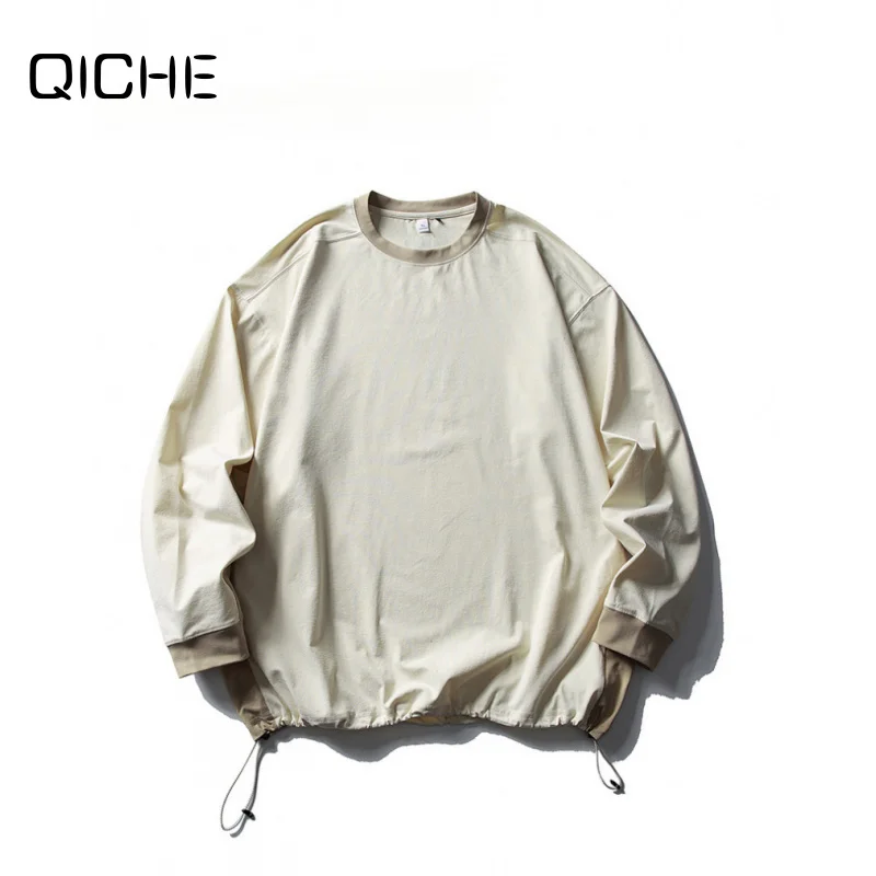 QICHE Men Women Outdoor Sports Casual Base Top Autumn Japanese‑Style Retro Letter Print Quick‑Dry Breathable Long‑Sleeve T‑Shirt