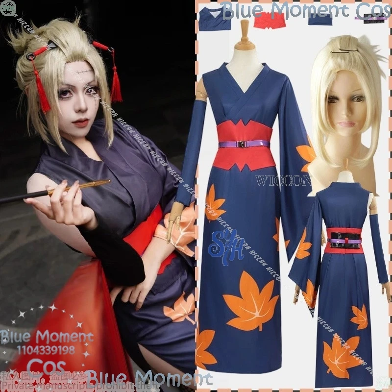 

Anime Kintama Cosplay Tsukuyo Jersey Sexy High Slit Japanese Kimono Maple Leaf Pattern Dress Kawaii Halloween Carnival Outfit